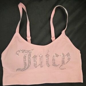 Juicy Couture Removal Pad Pink Sport Bralette Bejeweled Crystal Stud Sz Small